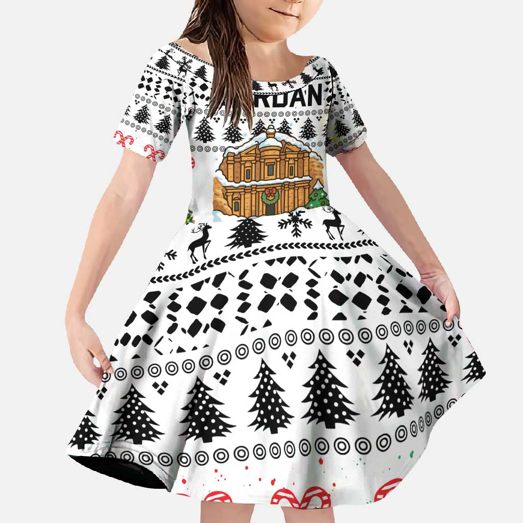 Jordan Christmas Family Matching Off Shoulder Maxi Dress and Hawaiian Shirt with Petra Monastery Snow Christmas Trees and Candy Cane Pattern - Wonder Print Shop