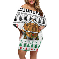Jordan Christmas Family Matching Off Shoulder Short Dress and Hawaiian Shirt with Petra Monastery Snow Christmas Trees and Candy Cane Pattern - Wonder Print Shop