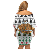 Jordan Christmas Family Matching Off Shoulder Short Dress and Hawaiian Shirt with Petra Monastery Snow Christmas Trees and Candy Cane Pattern - Wonder Print Shop