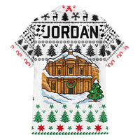 Jordan Christmas Family Matching Puletasi and Hawaiian Shirt with Petra Monastery Snow Christmas Trees and Candy Cane Pattern - Wonder Print Shop