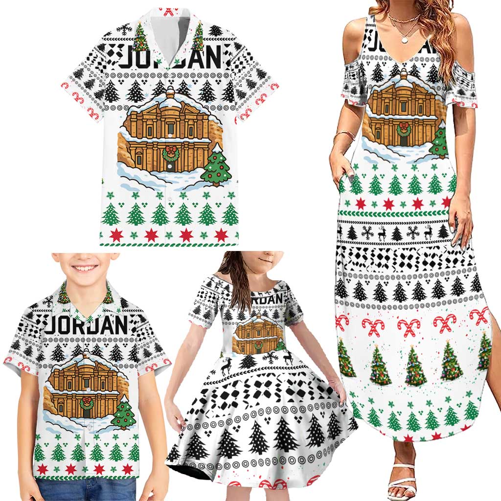 Jordan Christmas Family Matching Summer Maxi Dress and Hawaiian Shirt with Petra Monastery Snow Christmas Trees and Candy Cane Pattern - Wonder Print Shop