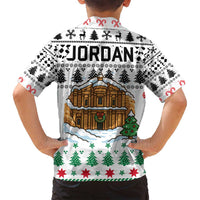 Jordan Christmas Family Matching Tank Maxi Dress and Hawaiian Shirt with Petra Monastery Snow Christmas Trees and Candy Cane Pattern - Wonder Print Shop