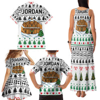 Jordan Christmas Family Matching Tank Maxi Dress and Hawaiian Shirt with Petra Monastery Snow Christmas Trees and Candy Cane Pattern - Wonder Print Shop