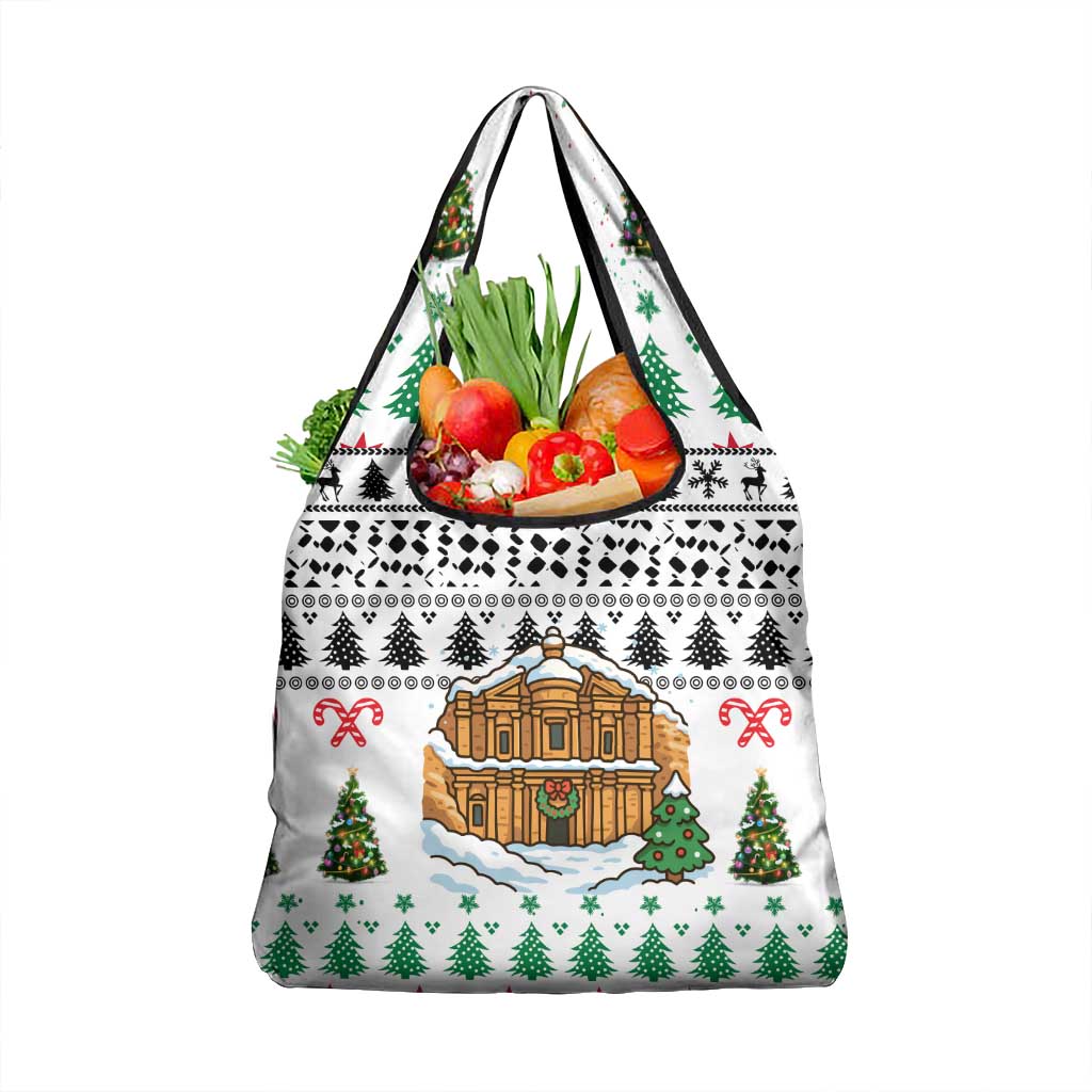 Jordan Christmas Grocery Bag with Petra Monastery Snow Christmas Trees and Candy Cane Pattern - Wonder Print Shop