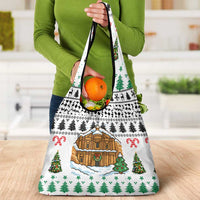 Jordan Christmas Grocery Bag with Petra Monastery Snow Christmas Trees and Candy Cane Pattern - Wonder Print Shop
