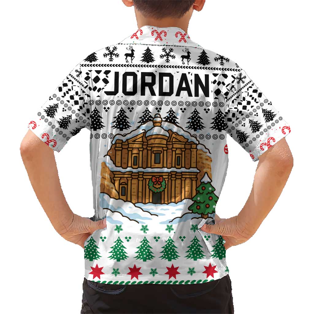 Jordan Christmas Hawaiian Shirt with Petra Monastery Snow Christmas Trees and Candy Cane Pattern - Wonder Print Shop