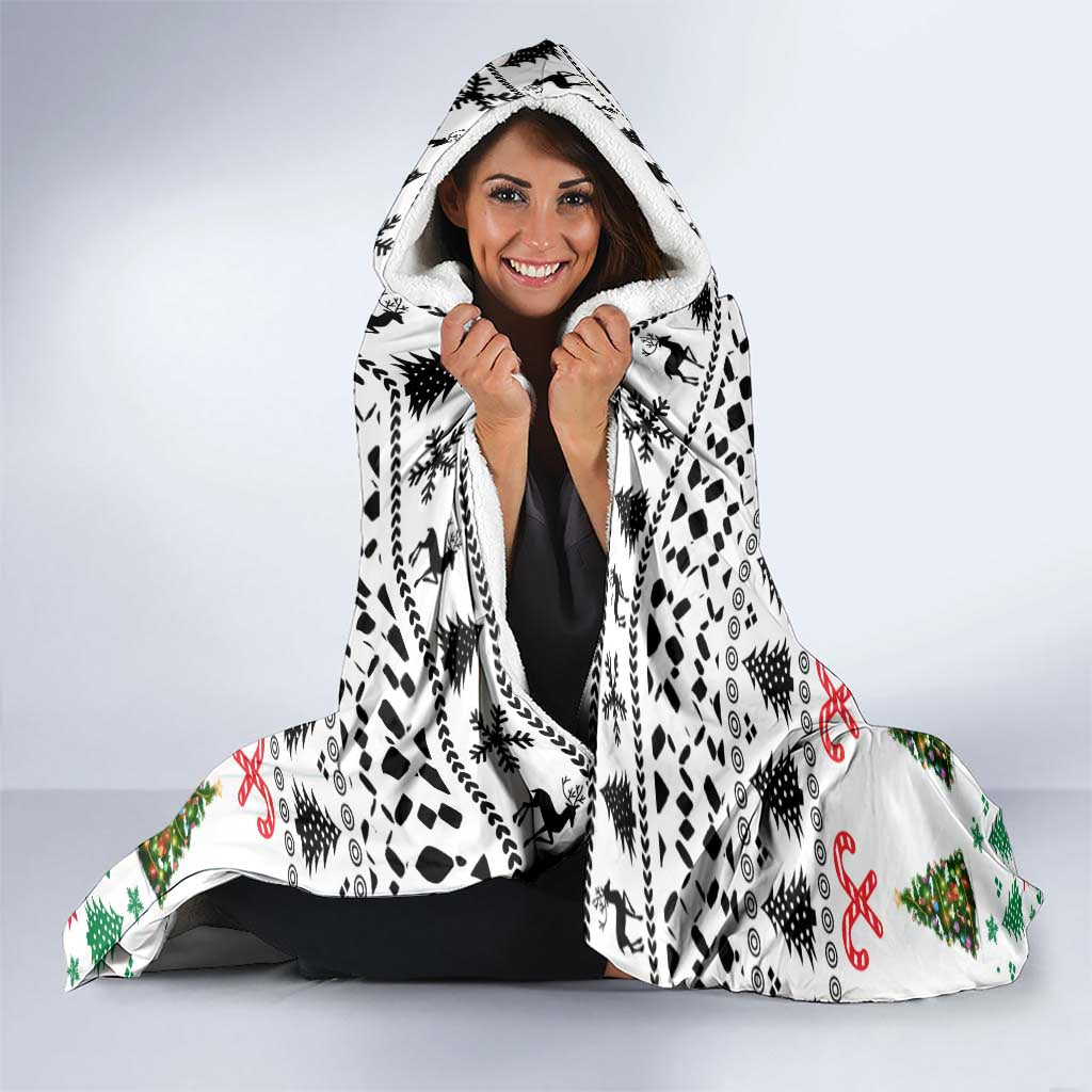 Jordan Christmas Hooded Blanket with Petra Monastery Snow Christmas Trees and Candy Cane Pattern - Wonder Print Shop