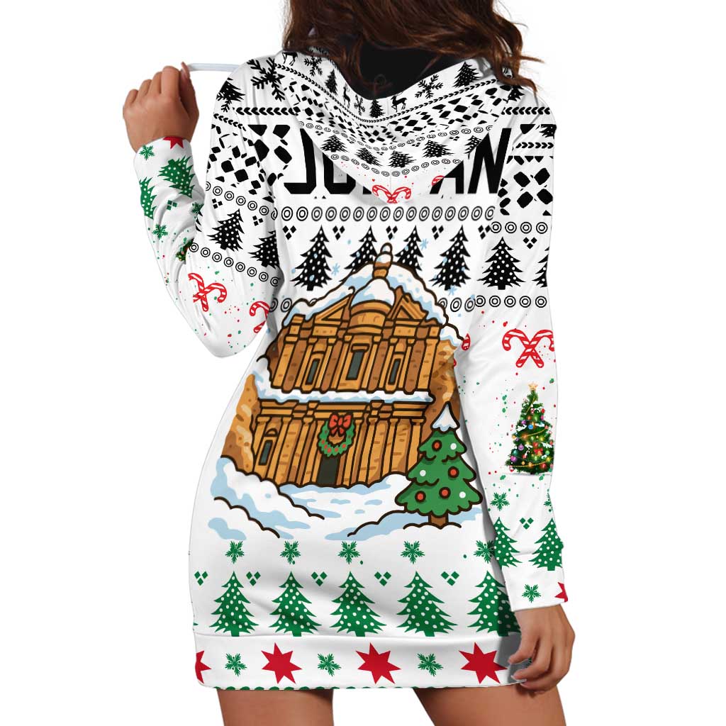 Jordan Christmas Hoodie Dress with Petra Monastery Snow Christmas Trees and Candy Cane Pattern - Wonder Print Shop