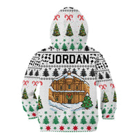 Jordan Christmas Kid Hoodie with Petra Monastery Snow Christmas Trees and Candy Cane Pattern - Wonder Print Shop