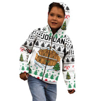 Jordan Christmas Kid Hoodie with Petra Monastery Snow Christmas Trees and Candy Cane Pattern - Wonder Print Shop