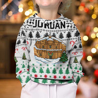Jordan Christmas Kid Ugly Christmas Sweater with Petra Monastery Snow Christmas Trees and Candy Cane Pattern - Wonder Print Shop