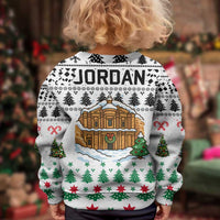 Jordan Christmas Kid Ugly Christmas Sweater with Petra Monastery Snow Christmas Trees and Candy Cane Pattern - Wonder Print Shop