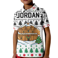 Jordan Christmas Kid Polo Shirt with Petra Monastery Snow Christmas Trees and Candy Cane Pattern - Wonder Print Shop