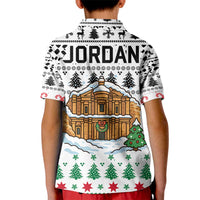 Jordan Christmas Kid Polo Shirt with Petra Monastery Snow Christmas Trees and Candy Cane Pattern - Wonder Print Shop