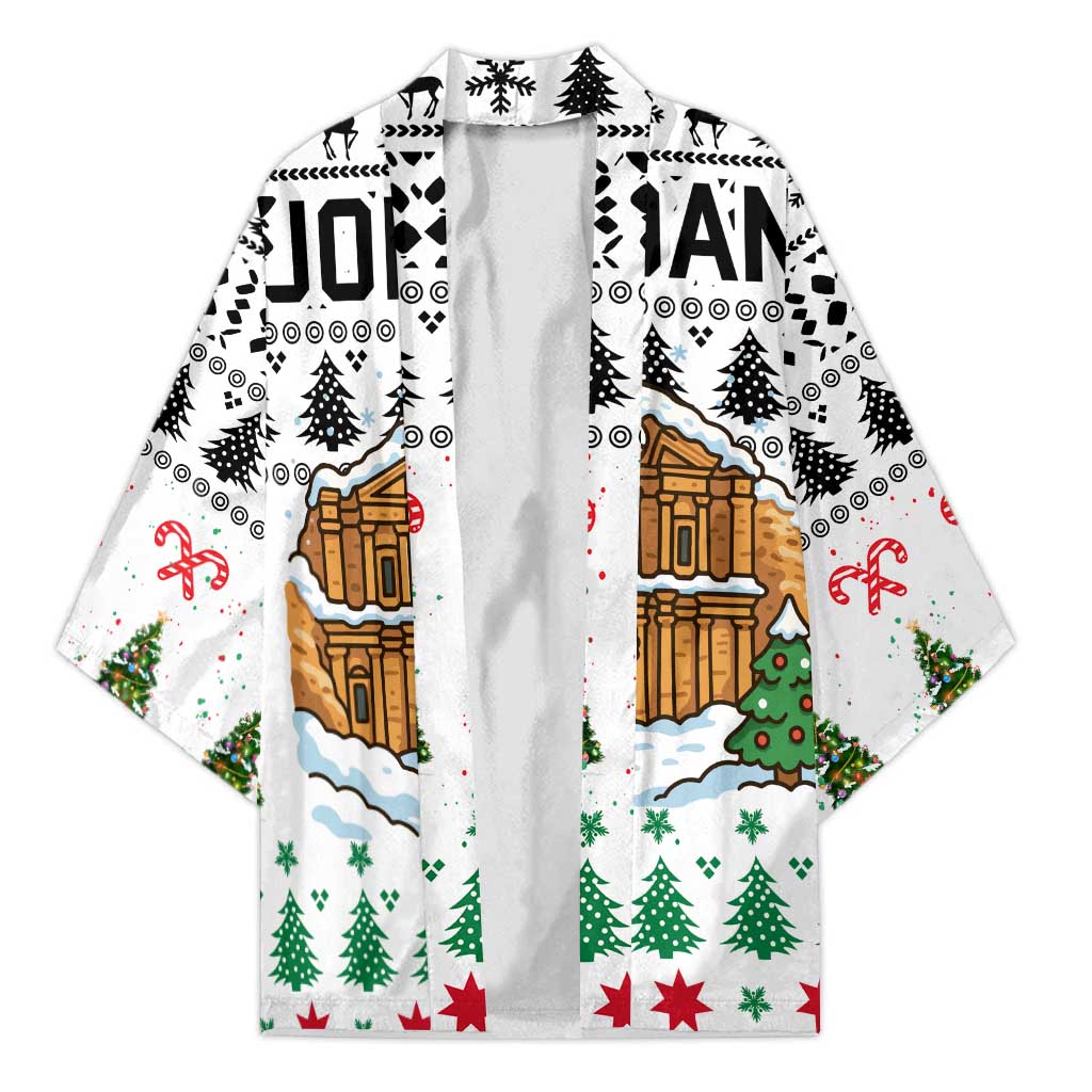 Jordan Christmas Kimono with Petra Monastery Snow Christmas Trees and Candy Cane Pattern - Wonder Print Shop