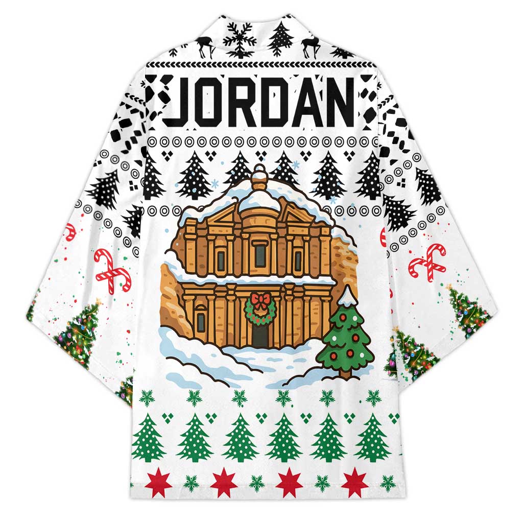 Jordan Christmas Kimono with Petra Monastery Snow Christmas Trees and Candy Cane Pattern - Wonder Print Shop