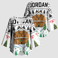 Jordan Christmas Kimono Sleeve Blouse with Petra Monastery Snow Christmas Trees and Candy Cane Pattern - Wonder Print Shop