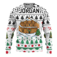 Jordan Christmas Ugly Christmas Sweater with Petra Monastery Snow Christmas Trees and Candy Cane Pattern - Wonder Print Shop