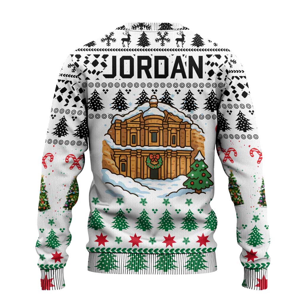 Jordan Christmas Ugly Christmas Sweater with Petra Monastery Snow Christmas Trees and Candy Cane Pattern - Wonder Print Shop