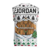 Jordan Christmas Knitted V-Neck Vest with Petra Monastery Snow Christmas Trees and Candy Cane Pattern - Wonder Print Shop