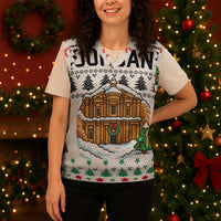 Jordan Christmas Knitted V-Neck Vest with Petra Monastery Snow Christmas Trees and Candy Cane Pattern - Wonder Print Shop