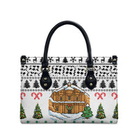 Jordan Christmas Leather Bag with Petra Monastery Snow Christmas Trees and Candy Cane Pattern - Wonder Print Shop