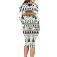 Jordan Christmas Long Sleeve Bodycon Dress with Petra Monastery Snow Christmas Trees and Candy Cane Pattern - Wonder Print Shop