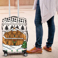 Jordan Christmas Luggage Cover with Petra Monastery Snow Christmas Trees and Candy Cane Pattern - Wonder Print Shop