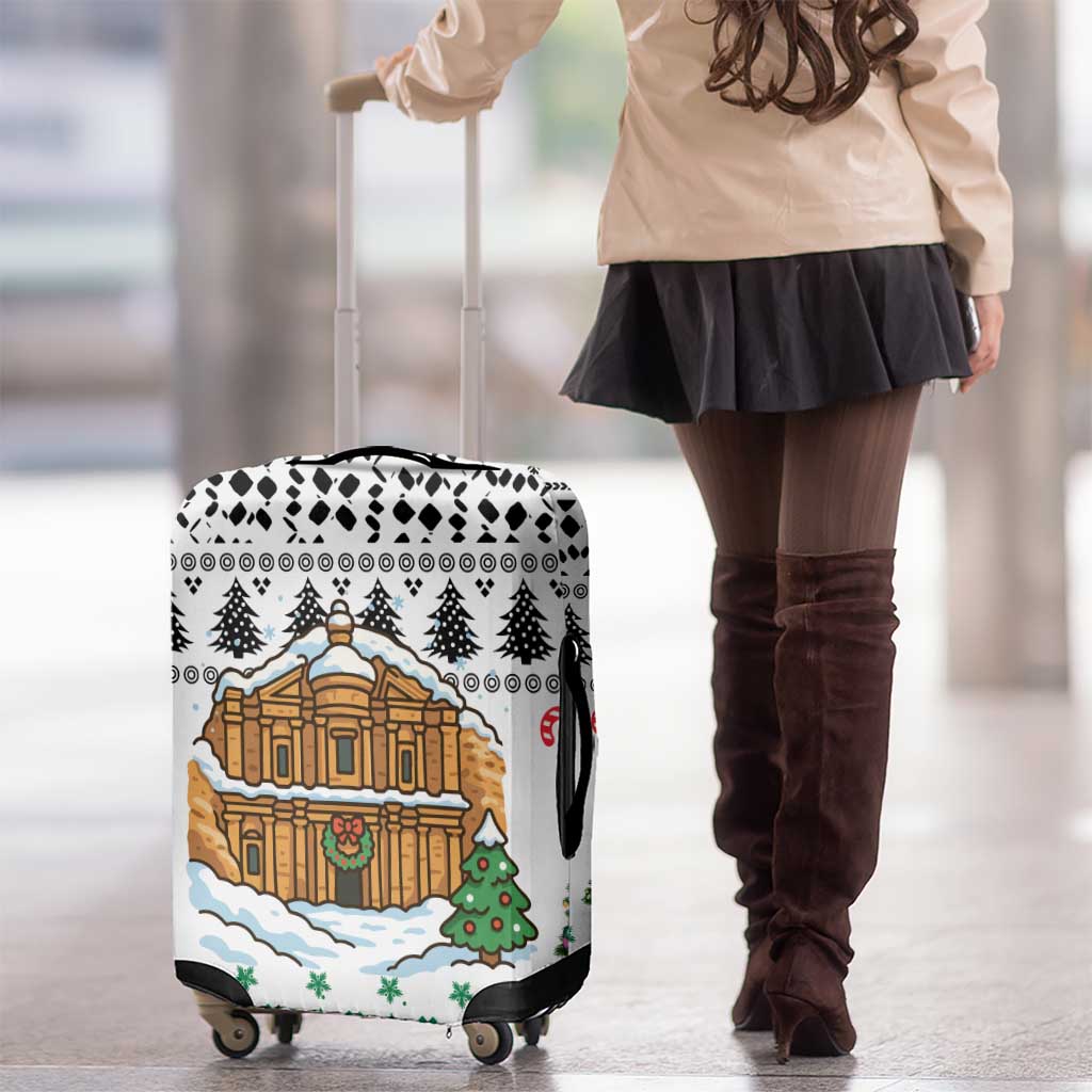 Jordan Christmas Luggage Cover with Petra Monastery Snow Christmas Trees and Candy Cane Pattern - Wonder Print Shop