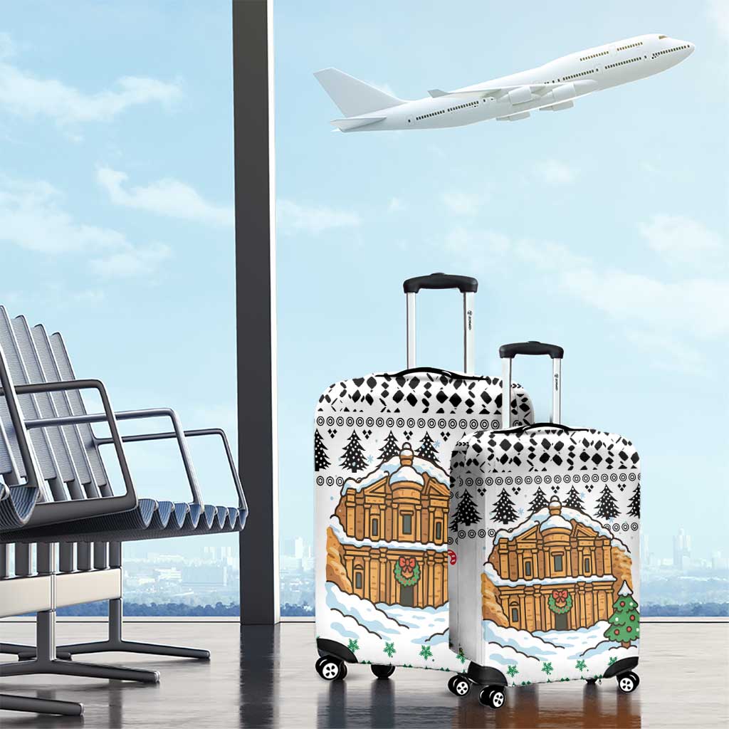 Jordan Christmas Luggage Cover with Petra Monastery Snow Christmas Trees and Candy Cane Pattern - Wonder Print Shop