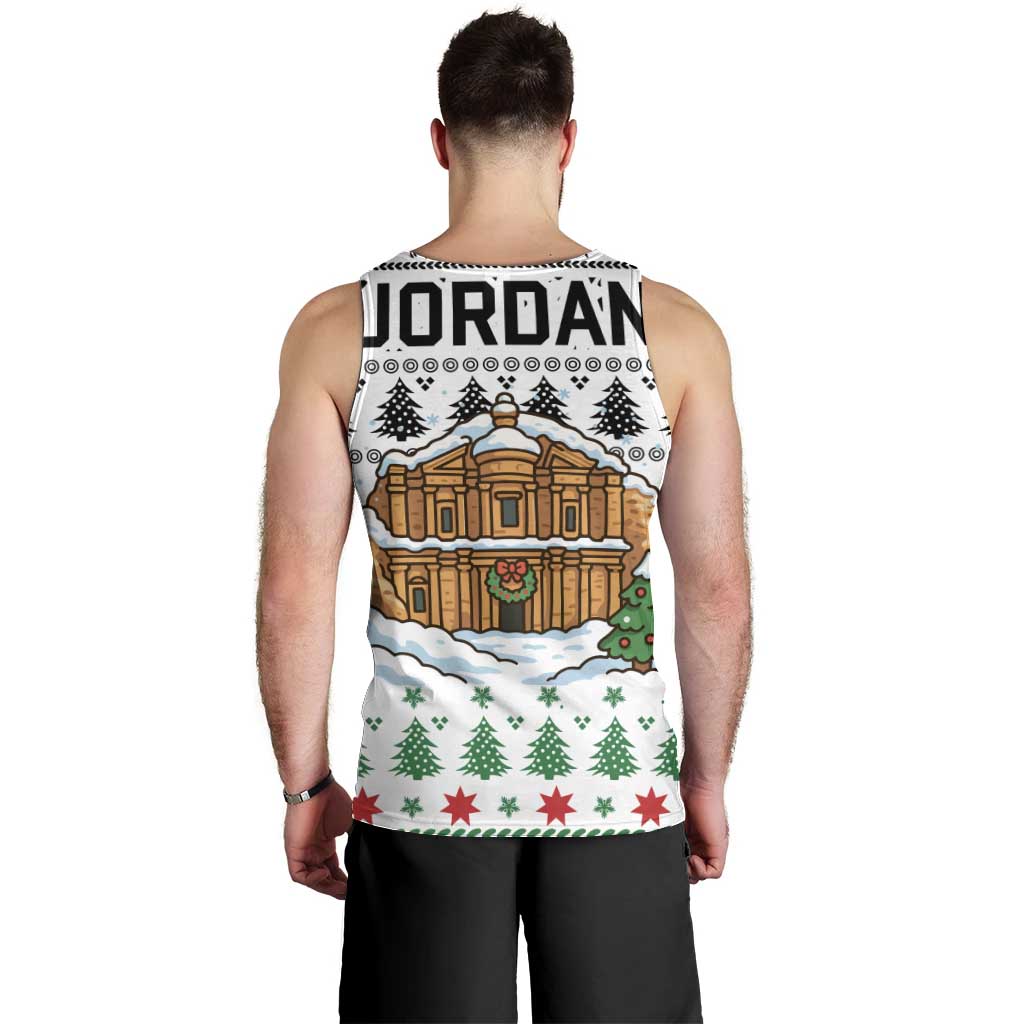 Jordan Christmas Men Tank Top with Petra Monastery Snow Christmas Trees and Candy Cane Pattern - Wonder Print Shop