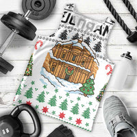 Jordan Christmas Men Tank Top with Petra Monastery Snow Christmas Trees and Candy Cane Pattern - Wonder Print Shop