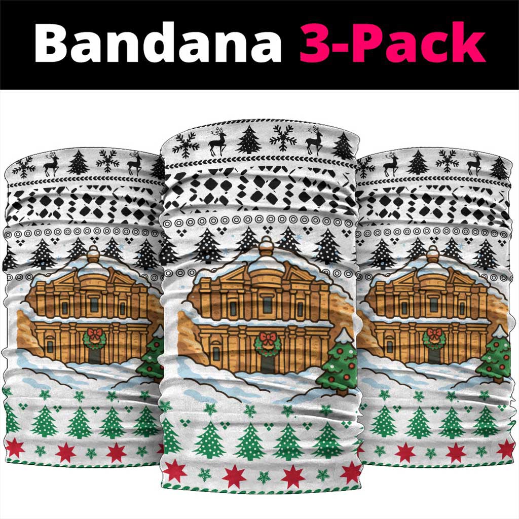 Jordan Christmas Neck Gaiter with Petra Monastery Snow Christmas Trees and Candy Cane Pattern - Wonder Print Shop