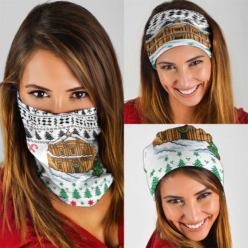 Jordan Christmas Neck Gaiter with Petra Monastery Snow Christmas Trees and Candy Cane Pattern - Wonder Print Shop