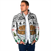 Jordan Christmas Padded Jacket with Petra Monastery Snow Christmas Trees and Candy Cane Pattern - Wonder Print Shop