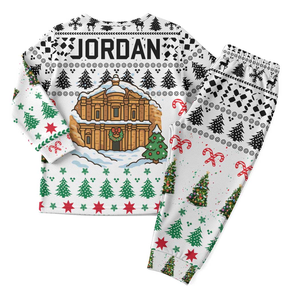Jordan Christmas Pajama Set with Petra Monastery Snow Christmas Trees and Candy Cane Pattern - Wonder Print Shop
