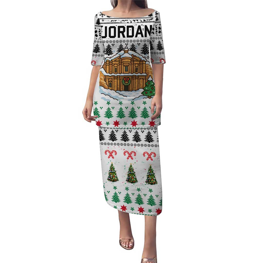 Jordan Christmas Puletasi with Petra Monastery Snow Christmas Trees and Candy Cane Pattern - Wonder Print Shop
