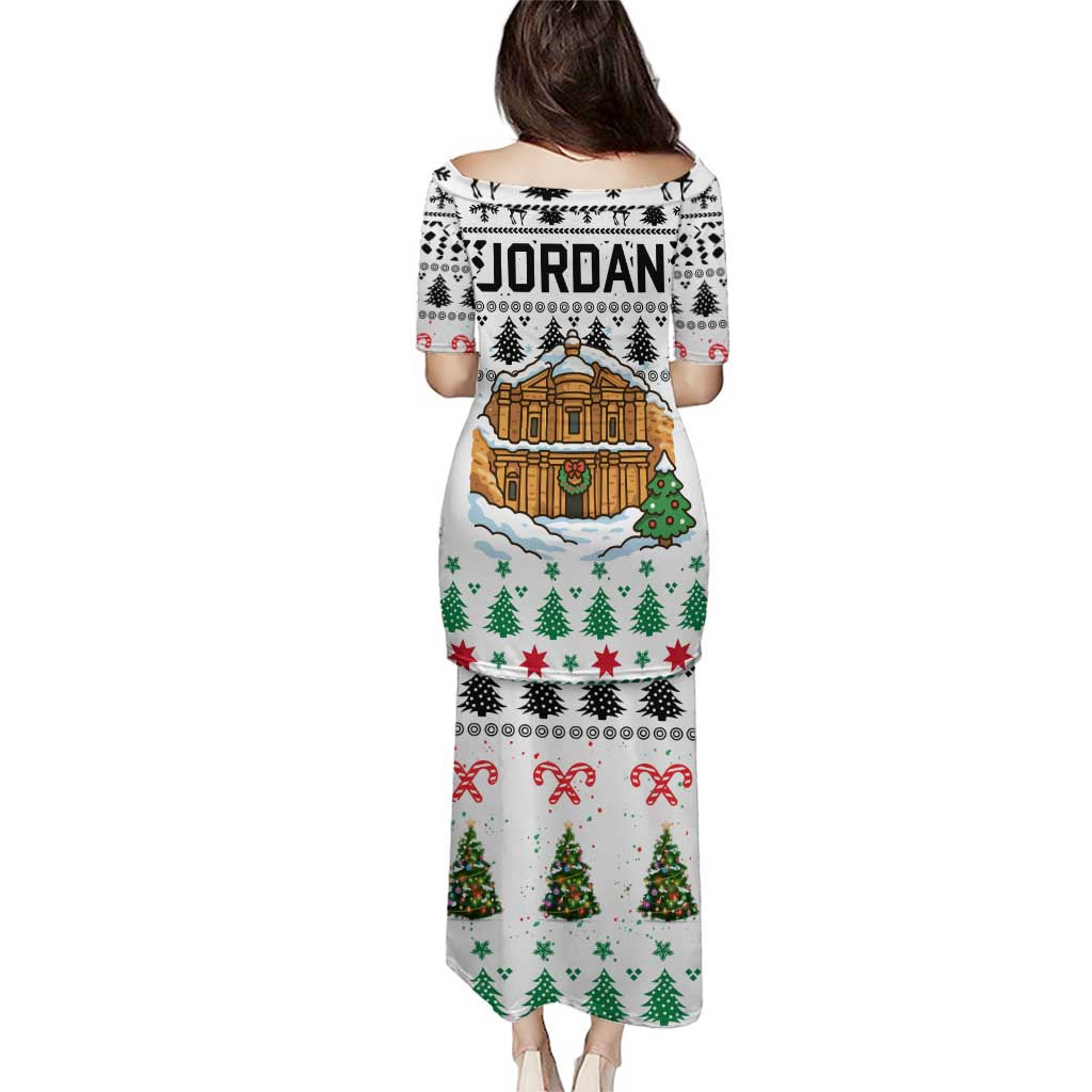 Jordan Christmas Puletasi with Petra Monastery Snow Christmas Trees and Candy Cane Pattern - Wonder Print Shop