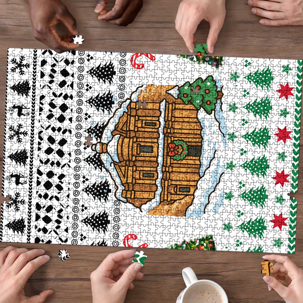 Jordan Christmas Puzzle with Petra Monastery Snow Christmas Trees and Candy Cane Pattern - Wonder Print Shop