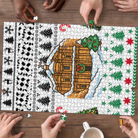 Jordan Christmas Puzzle with Petra Monastery Snow Christmas Trees and Candy Cane Pattern - Wonder Print Shop