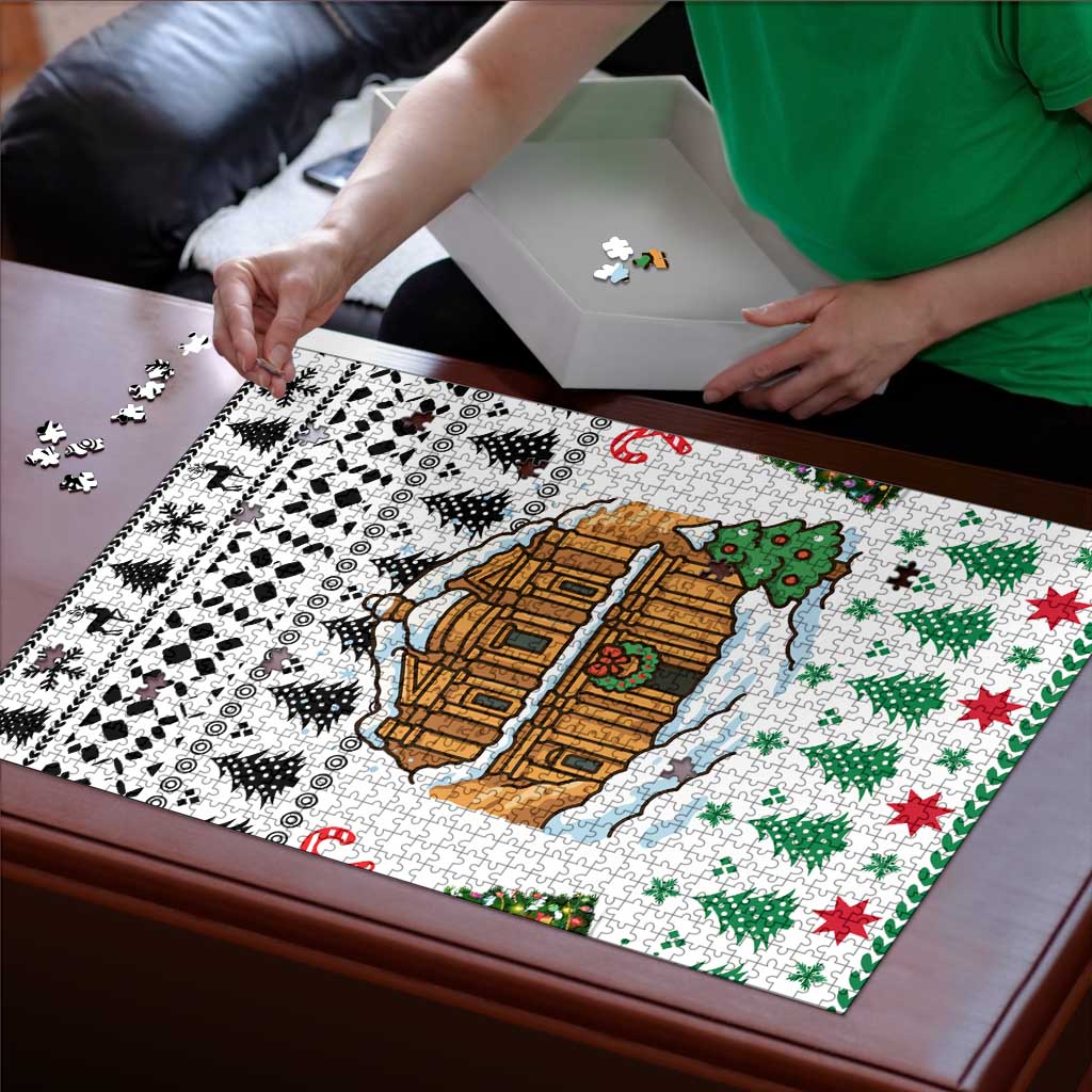 Jordan Christmas Puzzle with Petra Monastery Snow Christmas Trees and Candy Cane Pattern - Wonder Print Shop
