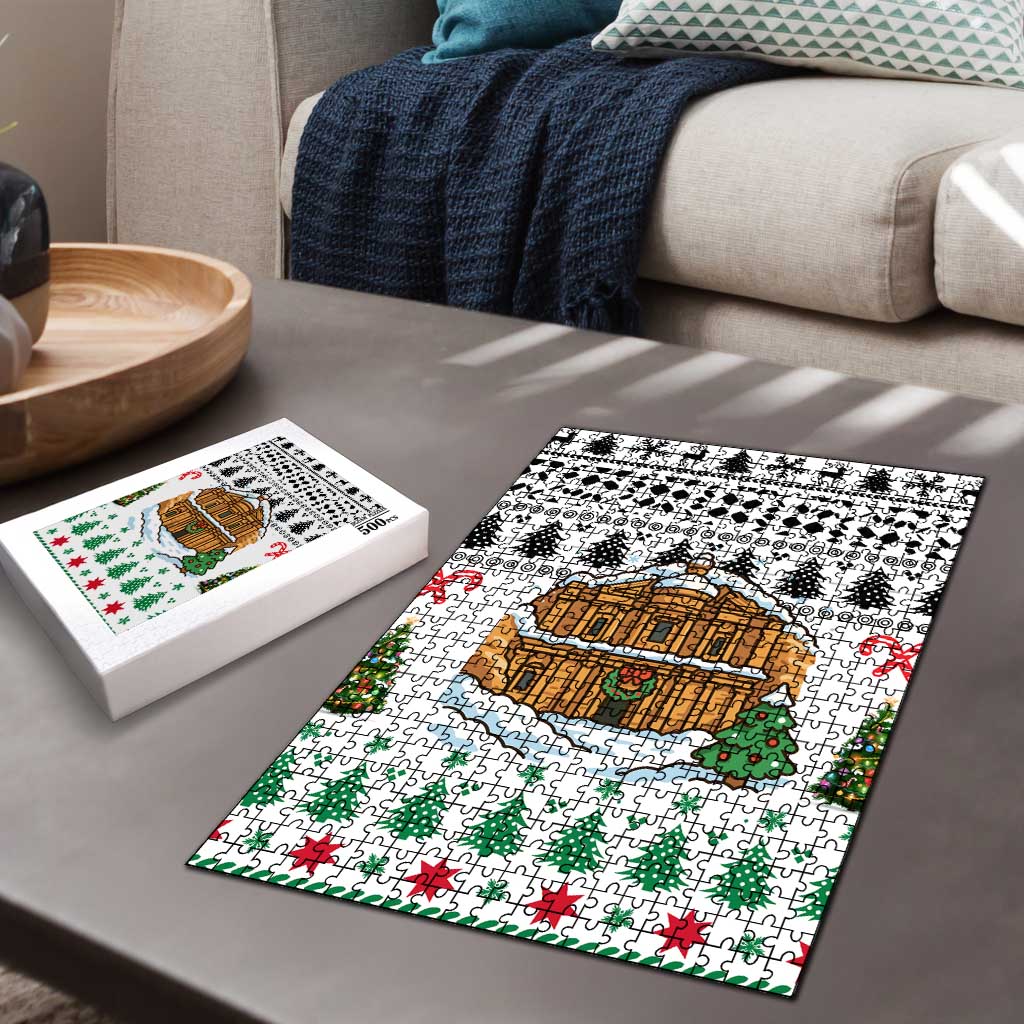 Jordan Christmas Puzzle with Petra Monastery Snow Christmas Trees and Candy Cane Pattern - Wonder Print Shop