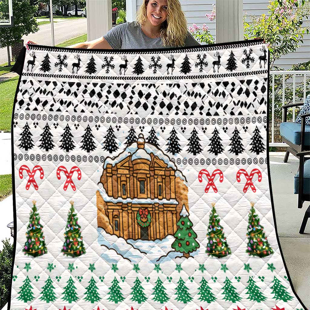 Jordan Christmas Quilt with Petra Monastery Snow Christmas Trees and Candy Cane Pattern - Wonder Print Shop