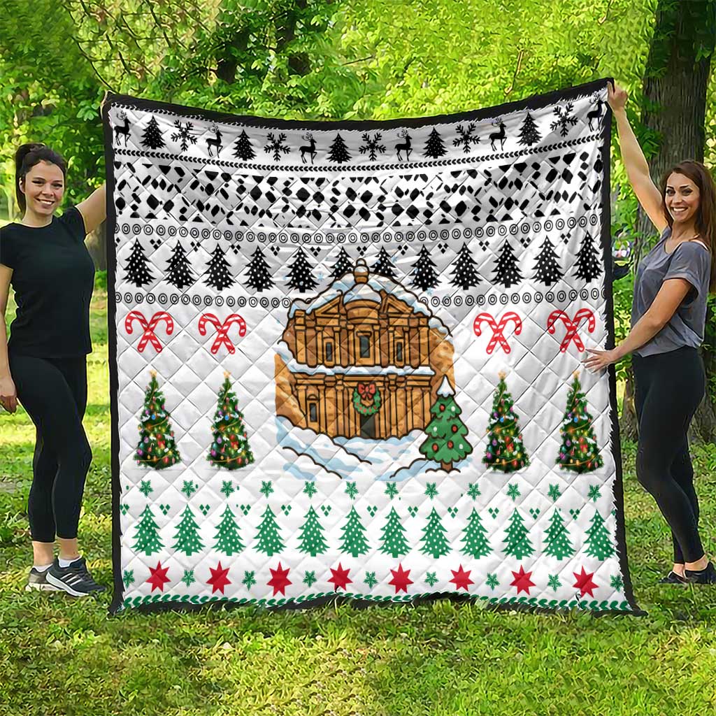 Jordan Christmas Quilt with Petra Monastery Snow Christmas Trees and Candy Cane Pattern - Wonder Print Shop
