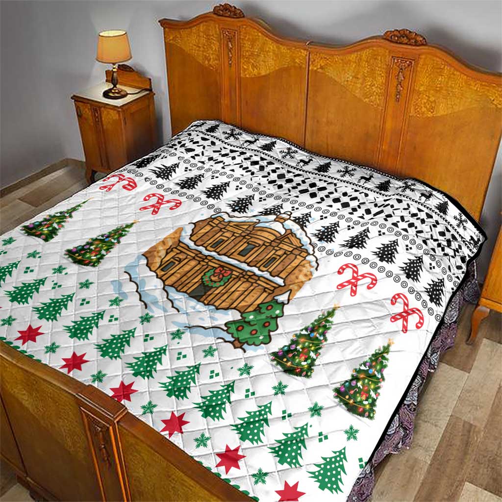 Jordan Christmas Quilt with Petra Monastery Snow Christmas Trees and Candy Cane Pattern - Wonder Print Shop