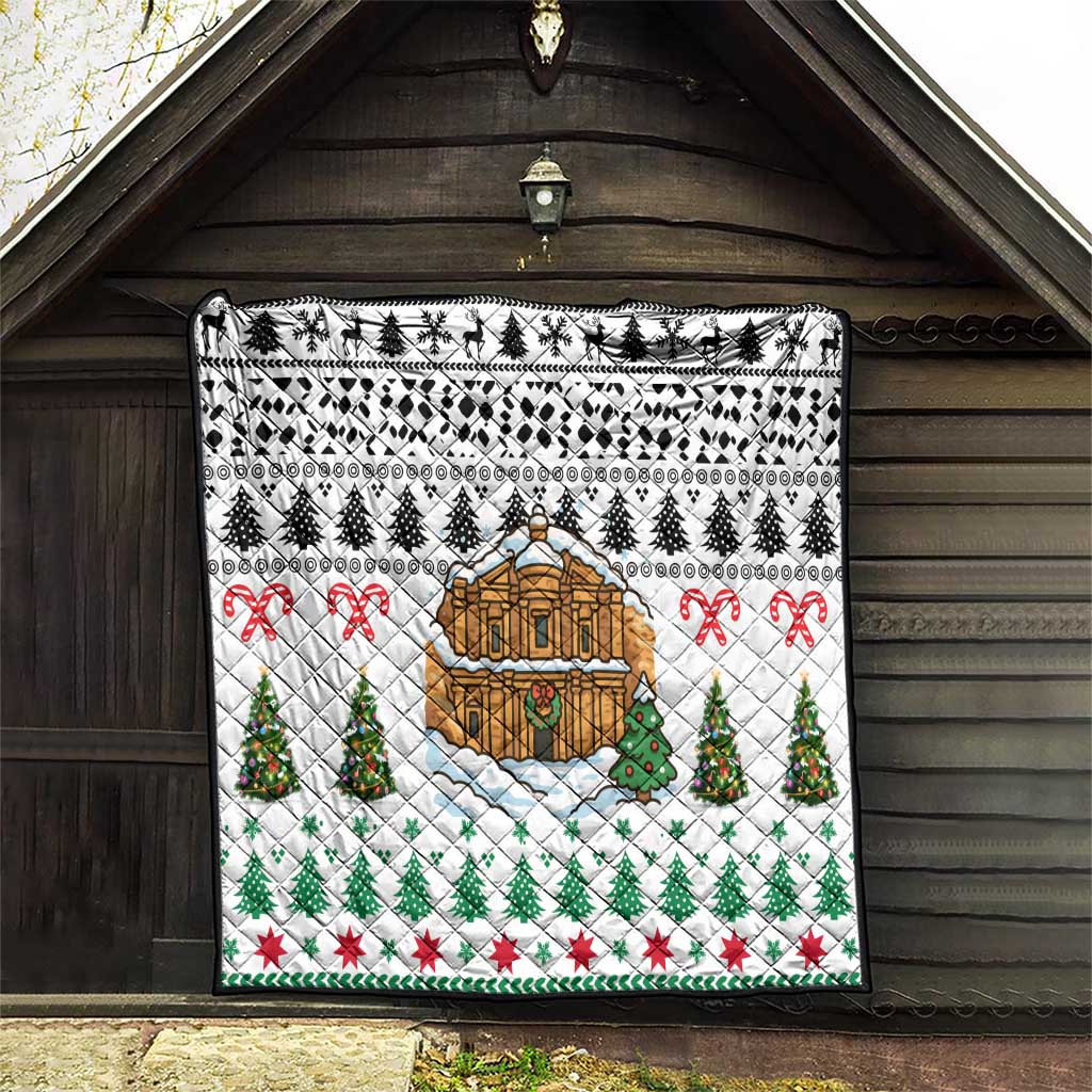 Jordan Christmas Quilt with Petra Monastery Snow Christmas Trees and Candy Cane Pattern - Wonder Print Shop
