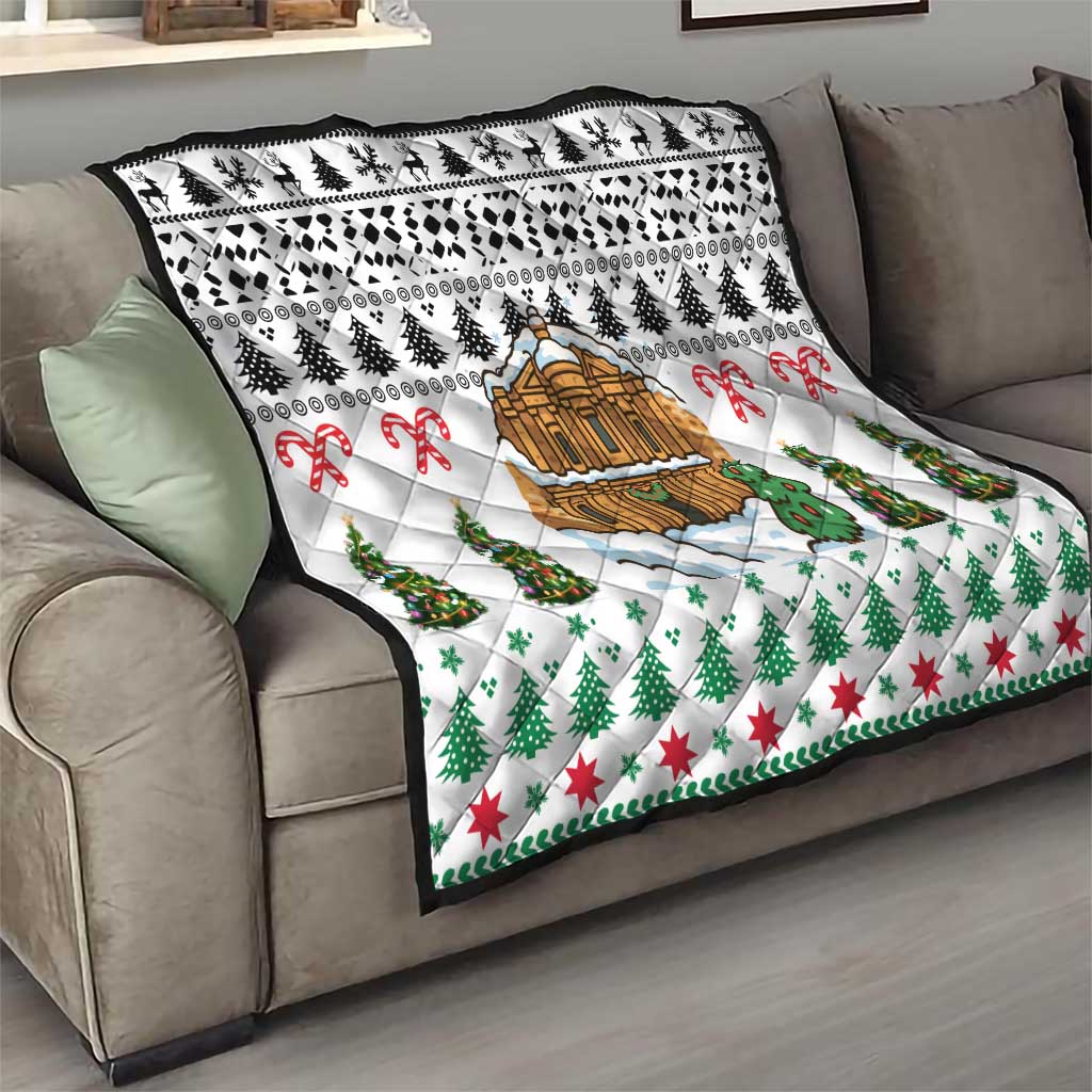 Jordan Christmas Quilt with Petra Monastery Snow Christmas Trees and Candy Cane Pattern - Wonder Print Shop