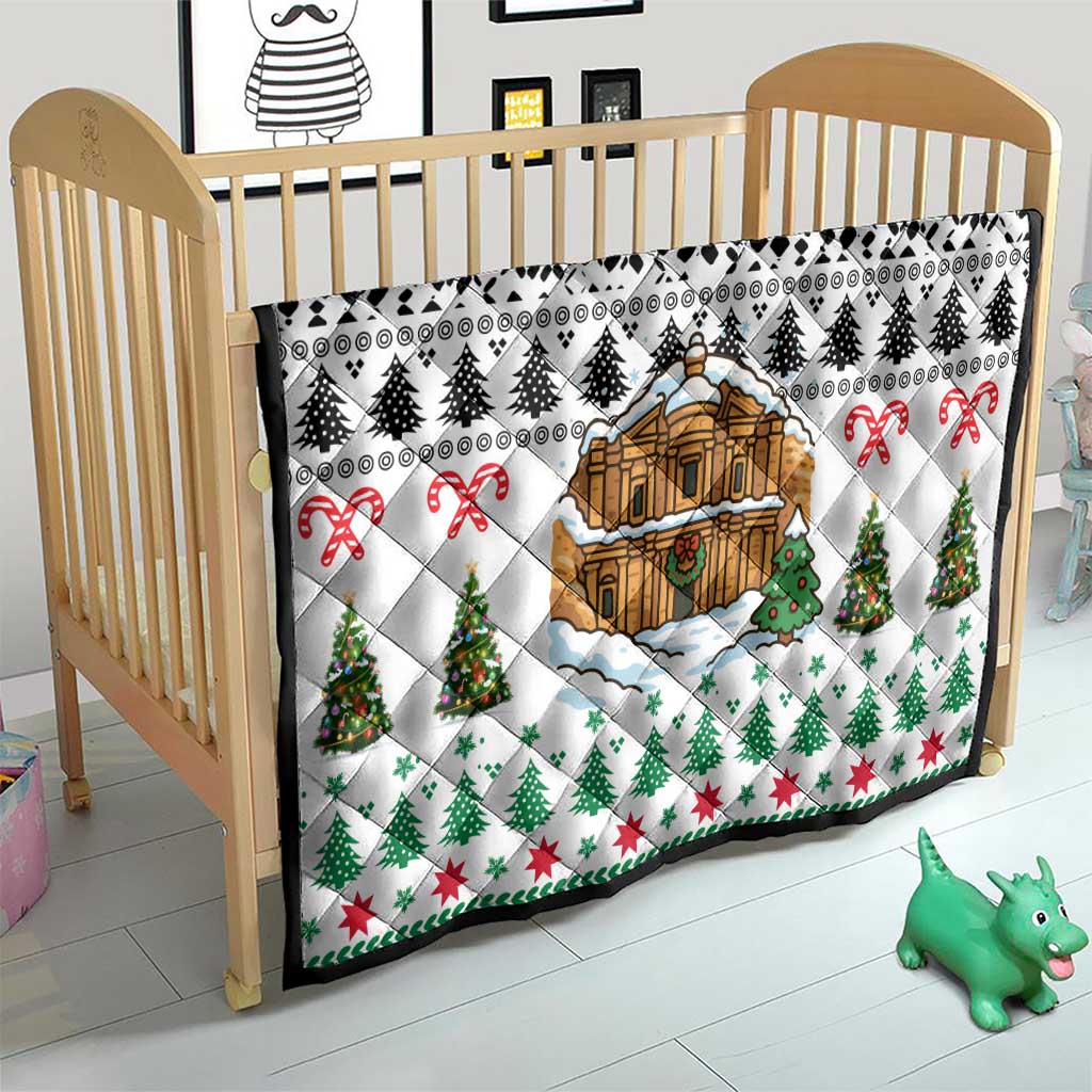 Jordan Christmas Quilt with Petra Monastery Snow Christmas Trees and Candy Cane Pattern - Wonder Print Shop