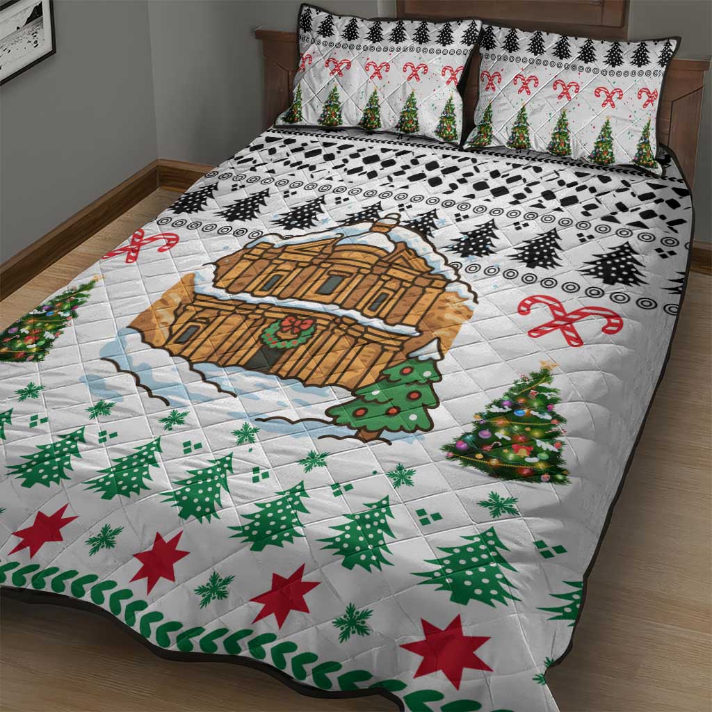Jordan Christmas Quilt Bed Set with Petra Monastery Snow Christmas Trees and Candy Cane Pattern - Wonder Print Shop