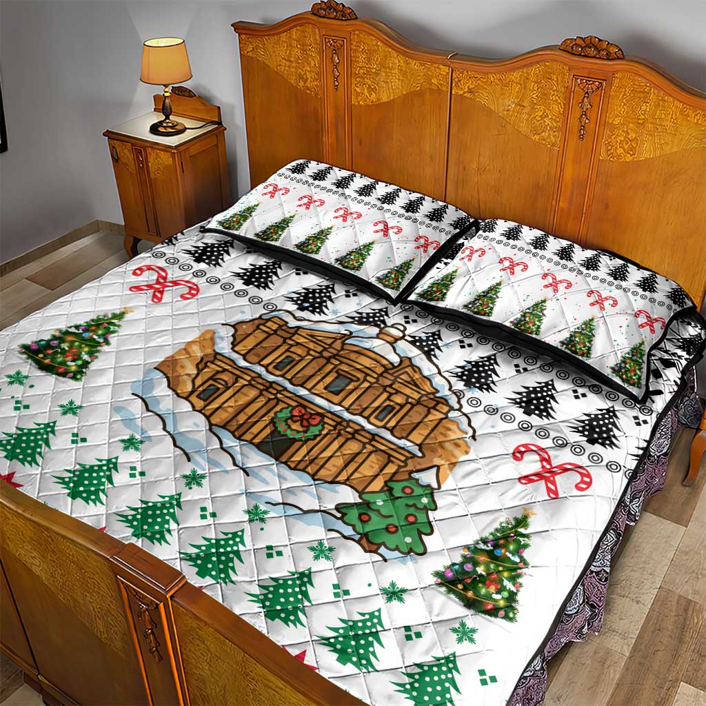 Jordan Christmas Quilt Bed Set with Petra Monastery Snow Christmas Trees and Candy Cane Pattern - Wonder Print Shop